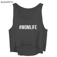 Load image into Gallery viewer, BLACKMYTH MOMLIFE Print Letters Sleeveless O Neck Summer T-shirt Crop Tank Tops Women&#39;s Casual Hi Low Cotton Vest