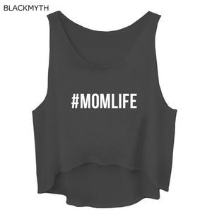 BLACKMYTH MOMLIFE Print Letters Sleeveless O Neck Summer T-shirt Crop Tank Tops Women's Casual Hi Low Cotton Vest