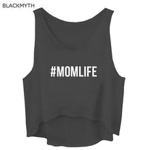 Load image into Gallery viewer, BLACKMYTH MOMLIFE Print Letters Sleeveless O Neck Summer T-shirt Crop Tank Tops Women&#39;s Casual Hi Low Cotton Vest