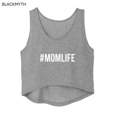 Load image into Gallery viewer, BLACKMYTH MOMLIFE Print Letters Sleeveless O Neck Summer T-shirt Crop Tank Tops Women&#39;s Casual Hi Low Cotton Vest