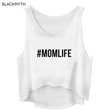 Load image into Gallery viewer, BLACKMYTH MOMLIFE Print Letters Sleeveless O Neck Summer T-shirt Crop Tank Tops Women&#39;s Casual Hi Low Cotton Vest