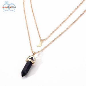 SUSENSTONE Women Multilayer Irregular Crystal Opals Pendant Necklace Choker Chain