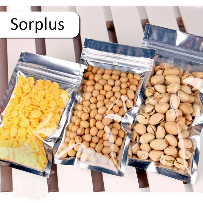 100 Pcs Clear Aluminum Foil Bag Self Seal Zipper Ziplock Packing Food Bag Retail Resealable Baking Packaging Bag Pouch