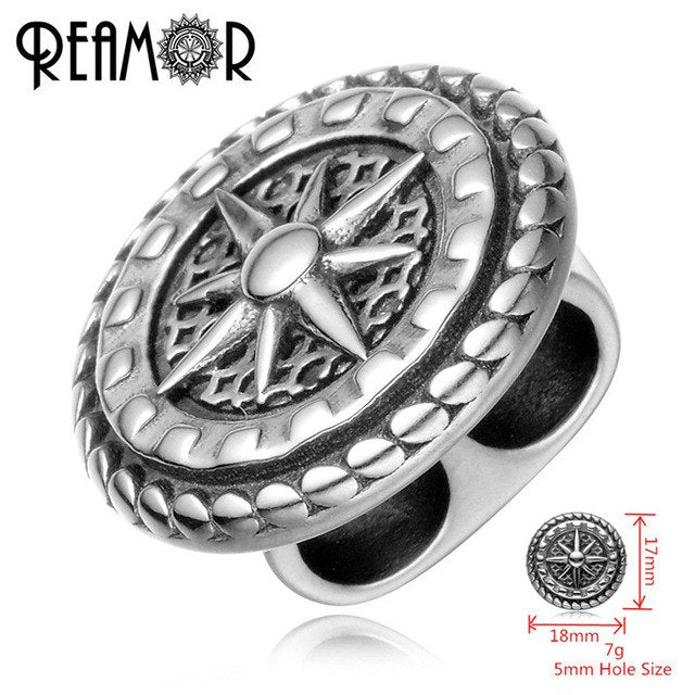 REAMOR Stainless Steel Anchor Rudder Compass 5mm Two Hole European Charms Beads For DIY Double Leather Bracelet Jewelry Making