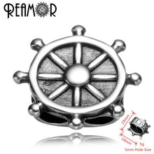 Load image into Gallery viewer, REAMOR Stainless Steel Anchor Rudder Compass 5mm Two Hole European Charms Beads For DIY Double Leather Bracelet Jewelry Making