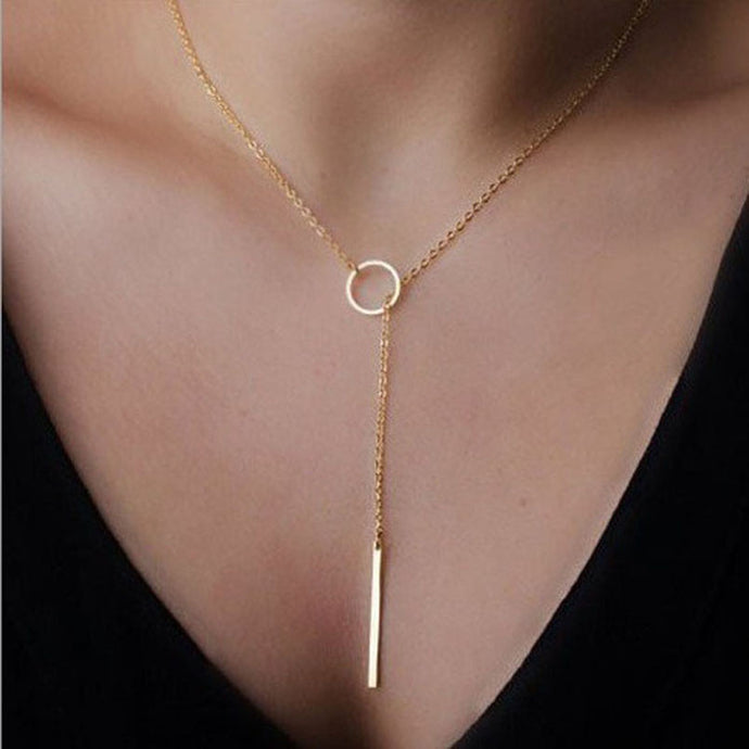 SUSENSTONE Hot simple necklace Womens Chic Y Shaped Circle Lariat Style Chain Jewelry Necklace