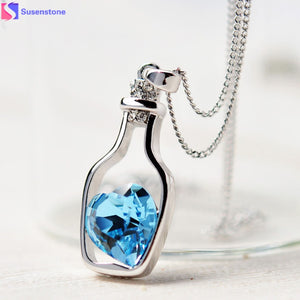 3colors Heart Crystal Pendant Necklace Fashion Creative Women Necklace Ladies Popular Style Love Drift Bottles Pendant Necklace