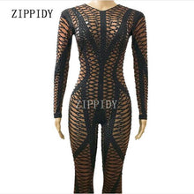 Load image into Gallery viewer, Black Bling Rhinestones Dark Skin Color Skinny Jumpsuit Female Singer Nightclub Party Costume One-piece Leggings Oufit Rompers