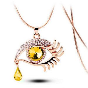 Fashion Magic Eye Crystal Tear Drop Eyelashes Necklace Long Sweater Chain