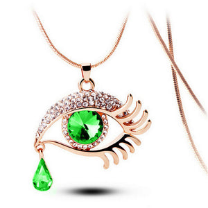 Fashion Magic Eye Crystal Tear Drop Eyelashes Necklace Long Sweater Chain