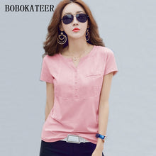 Load image into Gallery viewer, BOBOKATEER slim white plus casual size cotton t shirt haut women V-neck t shirts women 2019 summer tops t-shirts funny t shirts