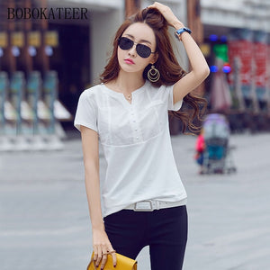 BOBOKATEER slim white plus casual size cotton t shirt haut women V-neck t shirts women 2019 summer tops t-shirts funny t shirts