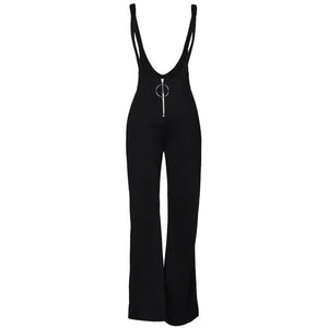 Women Dungarees Overalls Bell-bottomed High Waist Suspender Trousers O-ring Zipper Flared Casual Jumpsuits Pants Salopette Femme