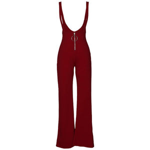 Women Dungarees Overalls Bell-bottomed High Waist Suspender Trousers O-ring Zipper Flared Casual Jumpsuits Pants Salopette Femme