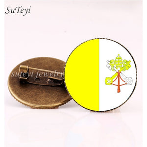 SUTEYI France/Vatican Flag Handmade Brooch Finland/Netherlands/Czech Republic Badges Picture Glass Pins Brooches Women Jewelry