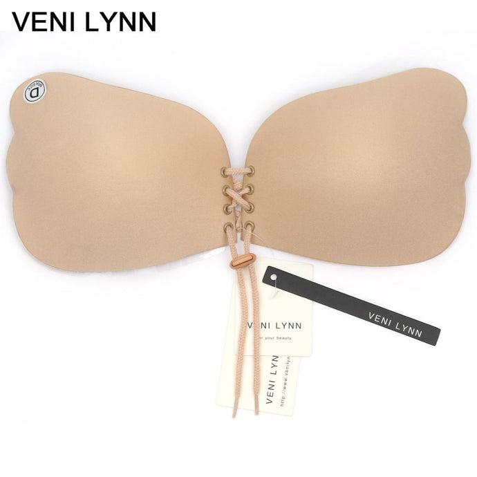 VENI LYNN Plus Size Deep V Breathable Rope Self Adhesive Sutian Lingerie Underwear Nude Women Sticky Tube Bras String for Dress