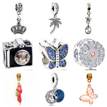 Load image into Gallery viewer, Btuamb Luxury Small Statement Camera Tree Bird Butterfly Crown Crystal Beads Fit Original Pandora Bracelet Necklace DIY Jewelry