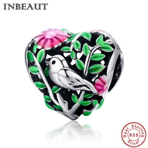 INBEAUT Hot 925 Sterling Silver Lovely Little Bird Pink Flower Tree Beads Women Clock Alarm Plane Charm fit Pandora Bracelet