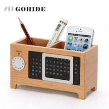 Load image into Gallery viewer, JUH Home Office Storage Box Wooden Stationary Organizer Desktop Calendar Office Organize Pen Pencil Container with Tissue Boxes