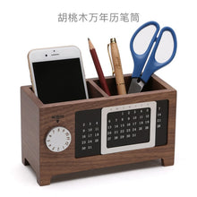 Load image into Gallery viewer, JUH Home Office Storage Box Wooden Stationary Organizer Desktop Calendar Office Organize Pen Pencil Container with Tissue Boxes