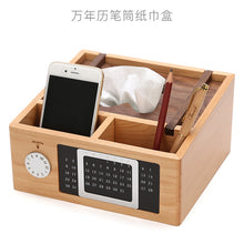 Load image into Gallery viewer, JUH Home Office Storage Box Wooden Stationary Organizer Desktop Calendar Office Organize Pen Pencil Container with Tissue Boxes