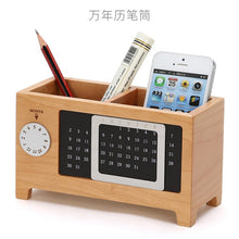 Load image into Gallery viewer, JUH Home Office Storage Box Wooden Stationary Organizer Desktop Calendar Office Organize Pen Pencil Container with Tissue Boxes