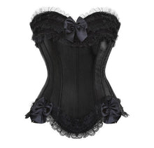 Load image into Gallery viewer, White Satin Overbust Corset with Zipper Side Bowknot Showgirl Body Shaper Top Sexy Lace up Corset Bustier Plus Size S-6XL