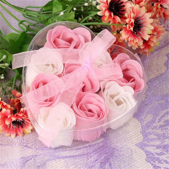 9Pcs Rose Flower Soap Petal Bath Body Soap Heart Scented Christmas Gift Wedding Festival Decoration Gift Candy box Air freshener