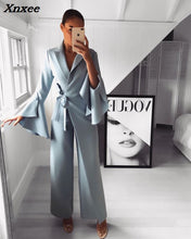 Load image into Gallery viewer, 2018 Autumn Women Fashion Elegant Long Sleeve Workwear Formal Party Romper Irregular Flared Sleeve Knot Side Wide Leg Jumpsuit