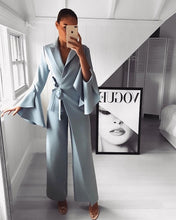 Load image into Gallery viewer, 2018 Autumn Women Fashion Elegant Long Sleeve Workwear Formal Party Romper Irregular Flared Sleeve Knot Side Wide Leg Jumpsuit