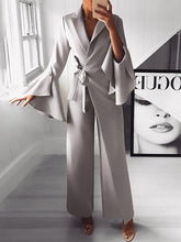 Load image into Gallery viewer, 2018 Autumn Women Fashion Elegant Long Sleeve Workwear Formal Party Romper Irregular Flared Sleeve Knot Side Wide Leg Jumpsuit