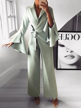 Load image into Gallery viewer, 2018 Autumn Women Fashion Elegant Long Sleeve Workwear Formal Party Romper Irregular Flared Sleeve Knot Side Wide Leg Jumpsuit