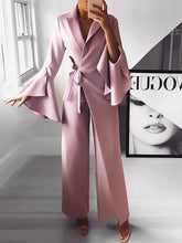 Load image into Gallery viewer, 2018 Autumn Women Fashion Elegant Long Sleeve Workwear Formal Party Romper Irregular Flared Sleeve Knot Side Wide Leg Jumpsuit