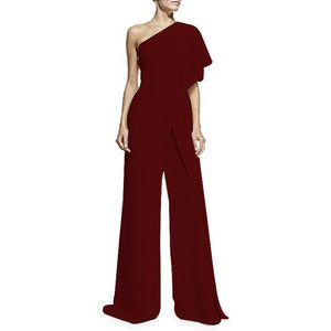 6 Colors Formal Jumpsuits Romper Women Overall Sexy One Shoulder Bodycon Tunic Jumpsuit Party Femme 2018 Elegant Wide Leg Pant