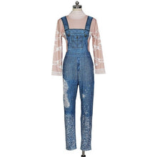 Load image into Gallery viewer, Women Long Sleeve Denim Jumpsuits Skinny Geometric Print Slim Back Zip One Piece Overall Turtleneck Casual Rompers