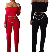 Load image into Gallery viewer, Sexy Solid Off Shoulder Long Sleeve Jumpsuit Casual Slash Neck Elegant Stacking Slim Women Autumn Winter Bodycon Romper Playsuit