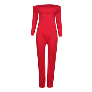 Sexy Solid Off Shoulder Long Sleeve Jumpsuit Casual Slash Neck Elegant Stacking Slim Women Autumn Winter Bodycon Romper Playsuit