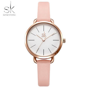 Shengke Simple Elegant Women Watches 2018 Yellow Leather Strap Quartz Wristwatch for Woman Clock Luxury Ladies Watch reloj mujer