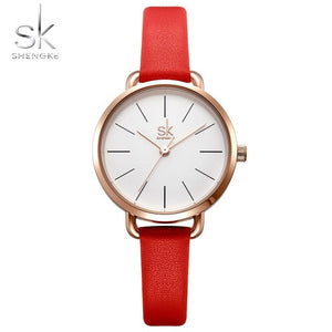 Shengke Simple Elegant Women Watches 2018 Yellow Leather Strap Quartz Wristwatch for Woman Clock Luxury Ladies Watch reloj mujer