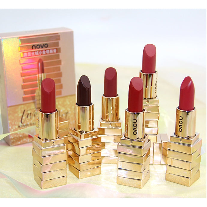 6 Color NOVO Brand Luxury Gold Lipstick Waterproof Batom Velvet Matte Lip Stick Moisturizer Rouge long lasting Lips Cosmetic