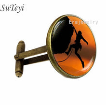 Load image into Gallery viewer, SUTEYI Novelty Rock Climbing Cufflinks For Mens Mountain Climbing Sport Picture Shirt Cufflink Glass Dome High Quality Jewelry