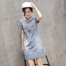 Load image into Gallery viewer, Korean style 2018 new summer plus size female fashion dress denim blue school girls&#39;  dress 168A 45